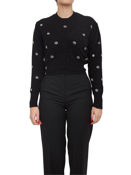 cardigan twinset in misto angora nera con applicazioni strass 252tt3180
