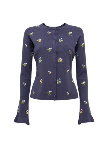 completo cardigantop blugirl in viscosa blu ricamo fiori ra6117ms46m