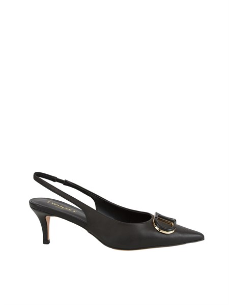 decollete sling back twinset in pelle nera con logo 252tcp030