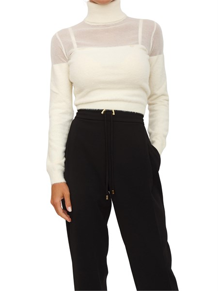 dolcevita elisabetta franchi in maglia bianco panna con logo gioiello mk54t57e2