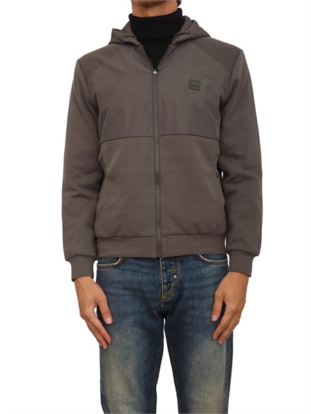 felpa antony morato con zip e cappuccio in cotone interlock e tessuto tecnico verde mmfl01100fa150168