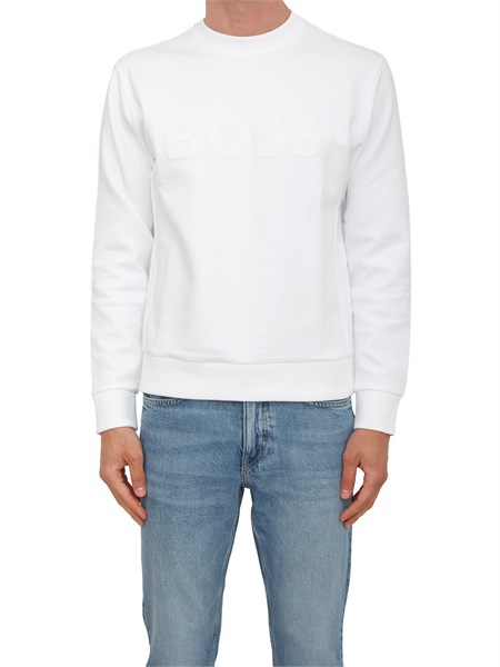 felpa boss uomo in cotone bianco logo bianco salbo50555516