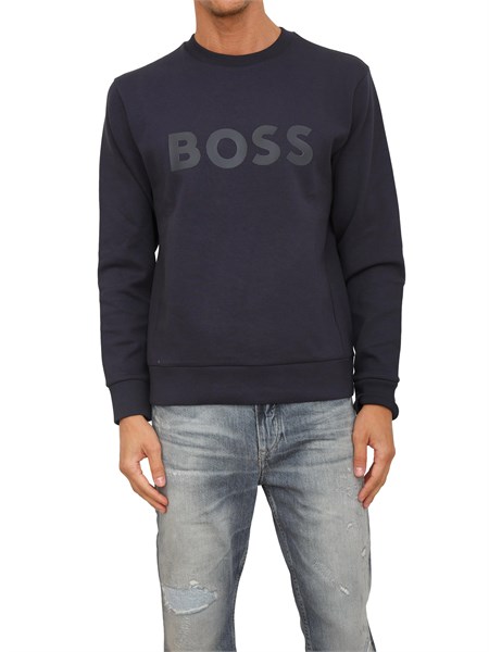 felpa boss uomo in cotone blu salbo50506119