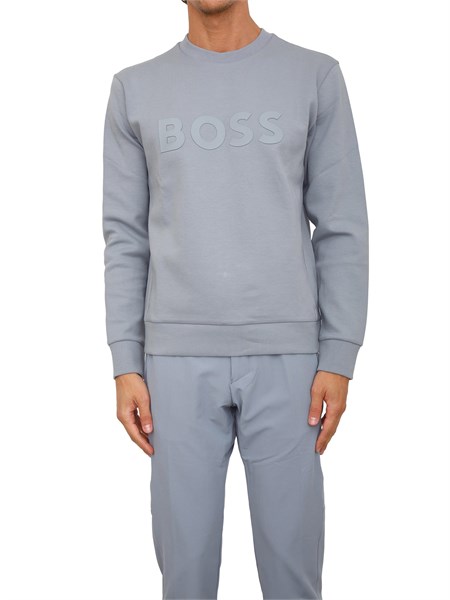 felpa boss uomo in cotone grigio celeste salbo50506119