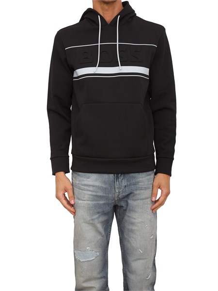 felpa cappuccio boss uomo in misto cotone nero soodyzone50545244
