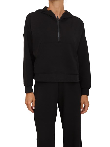 felpa donna mezza zip armani exchange con cappuccio in viscosa stretch nera xw000980af16111