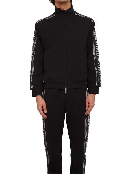 felpa uomo emporio armani in double jersey nero con logo jacquard em002913af10013