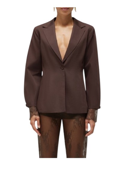 giacca marrone blugirl in cotone e maniche pizzo ra6138t544a