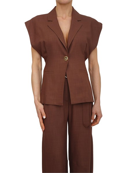 giacca smanicata floella pinko in tessuto panama marrone floellaa2w6