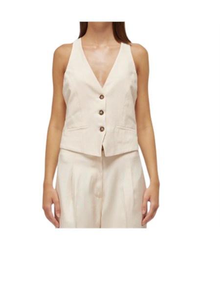 gilet blugirl in lino e viscosa avorio con ricamo dietro ra6157t8823