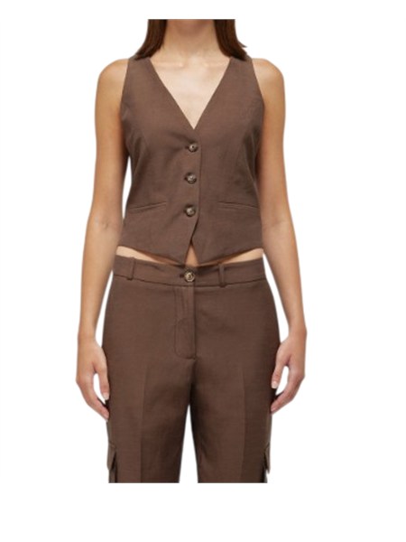 gilet blugirl in lino e viscosa marrone ricamo dietro ra6157t8823