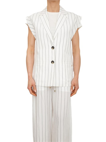gilet liu jo donna in misto lino bianco a righe wa6369t4818
