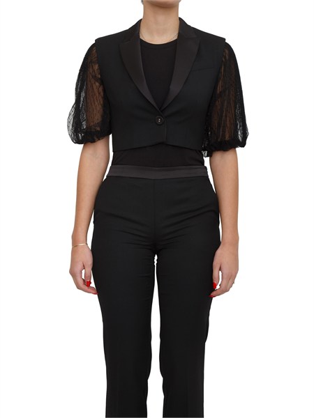 gilet nero twinset in twill misto lana e revers in raso 252tt2122