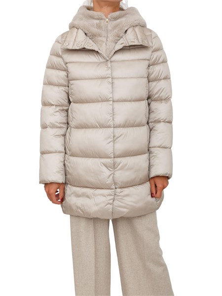 giubbino toscana emme marella in tessuto grigio beige con cappuccio pelliccia toscana