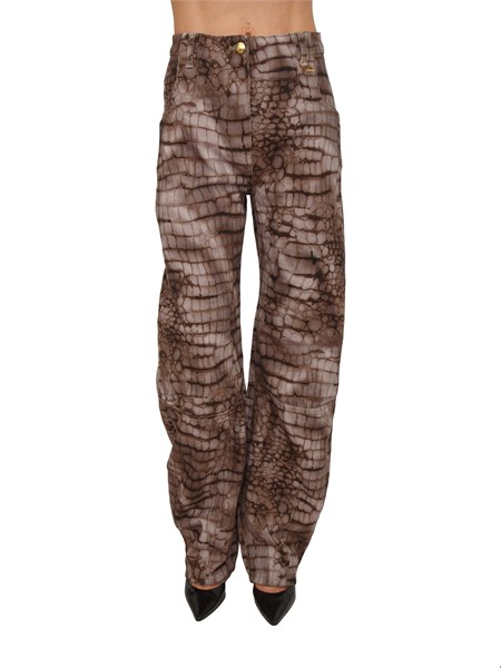 jeans elisabetta franchi in drill di cotone stampa animalier pj31d61e2