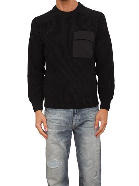 maglia boss uomo in cotone nero a coste e taschino kalamaro50546175