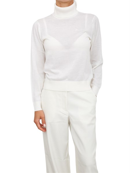 maglia donna armani exchange in misto viscosa avorio con collo alto e logo ricamato xw001440af11896