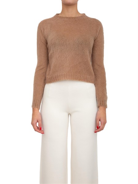maglia girocollo aceto max mara in filato cardato di misto mohair cammello aceto