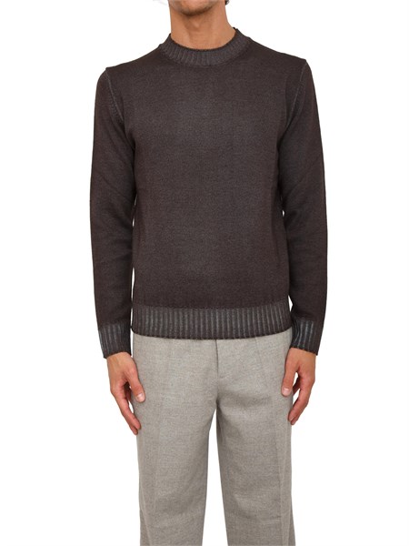 maglia girocollo aiace galassi in pura lana grigio antracite con fondi a costine delave 1852460