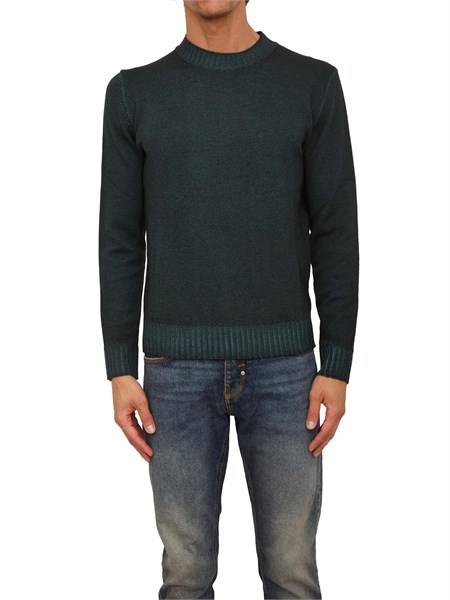 maglia girocollo aiace galassi in pura lana verde con fondi a costine delave 1852460