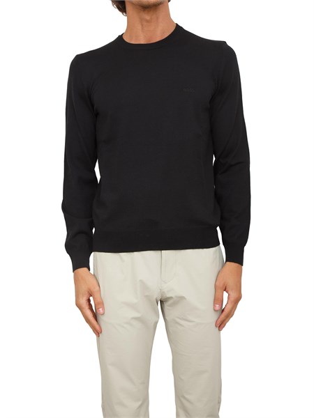 maglia girocollo boss in lana vergine nera botto l50476364