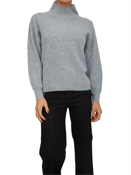 maglia grigia liu jo donna in lana e cashmere con collo alto e perle cf5424ms019