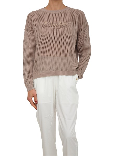maglia liu jo donna in tessuto traforato beige ta6111ms71g