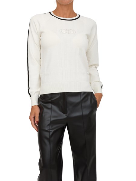 maglia liu jo donna in viscosa bianca con dettagli a contrasto tf5078ms63l