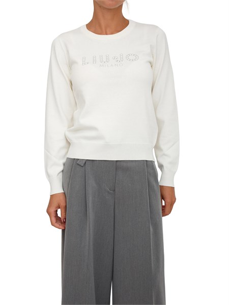 maglia liu jo in misto viscosa avorio logo strass tf5248ms63l