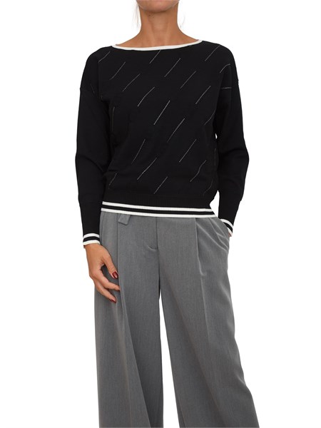 maglia liu jo in misto viscosa nera con strass e logo all over tf5206ms63l