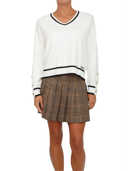 maglia scollo v in misto seta bianco con bottoni oro tf5229ms59l