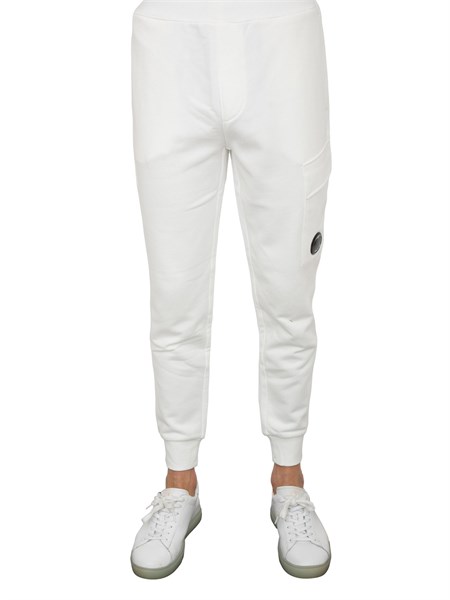pantaloni sportivi uomo cp company in cotone bianco con tasca cargo con lente 18cmsp017a005086w