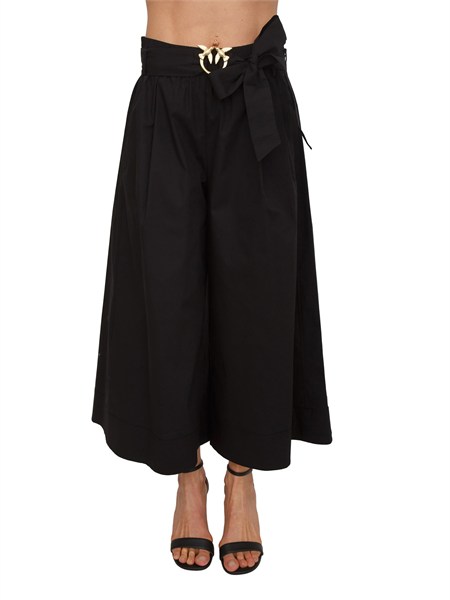 pantaloni doreen pinko in cotone nero con cintura logo oro doreena35q