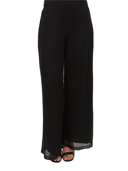 pantaloni fluidi marella in jersey di tulle nero con strass all over verna