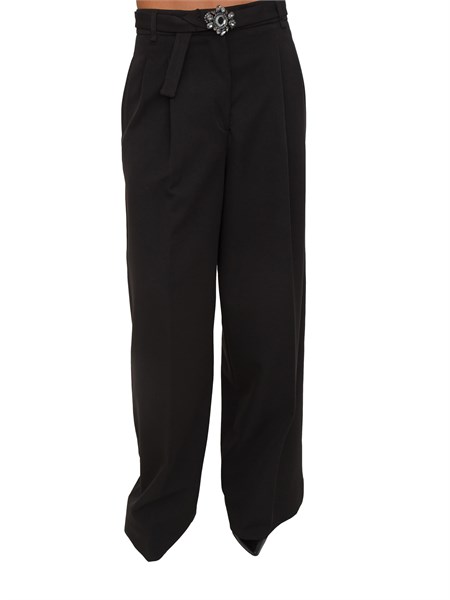 pantaloni liu jo in misto viscosa neri con cintura gioiello mf5269ts224