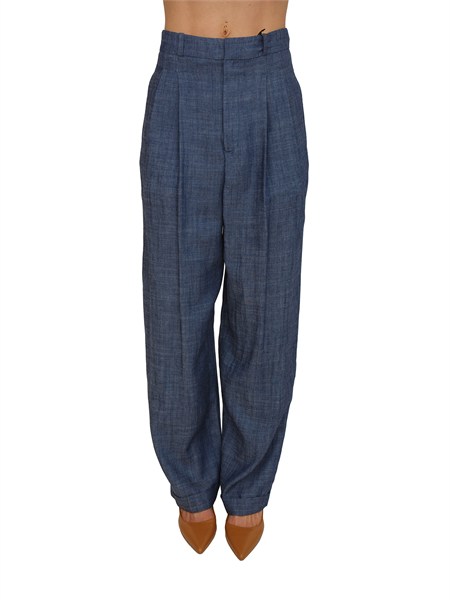 pantaloni peuterey donna in misto lyocell e lino blu ped5705ralphde03