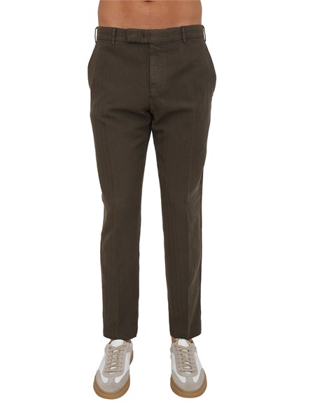 pantaloni pt torino in herringbone di cotone e lino marrone sd61rtz1z00fwd