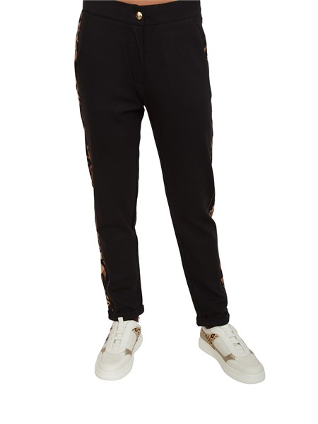 pantaloni tuta donna liu jo in viscosa nera con banda animalier tf5223js182