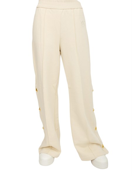 pantaloni tuta pinko in cotone avorio con bottoni dorati pasticciatoa2tc