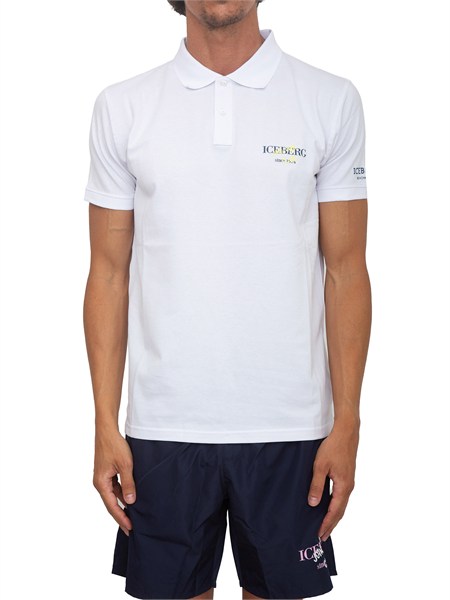 polo bianca iceberg beachwear uomo in cotone con logo ice26mpl01
