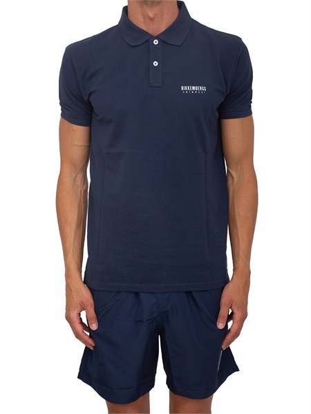 polo blu bikkembergs swimwear uomo in cotone bkk26mpl01
