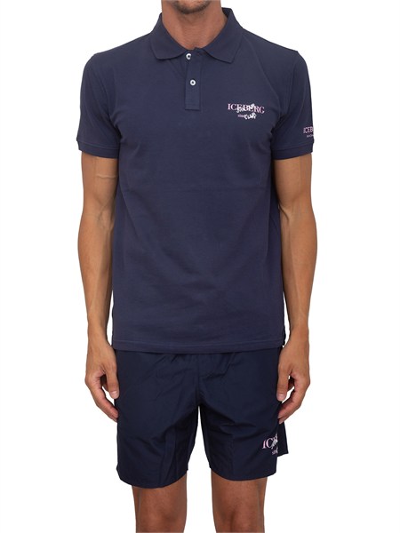 polo blu iceberg beachwear uomo in cotone con logo ice26mpl01