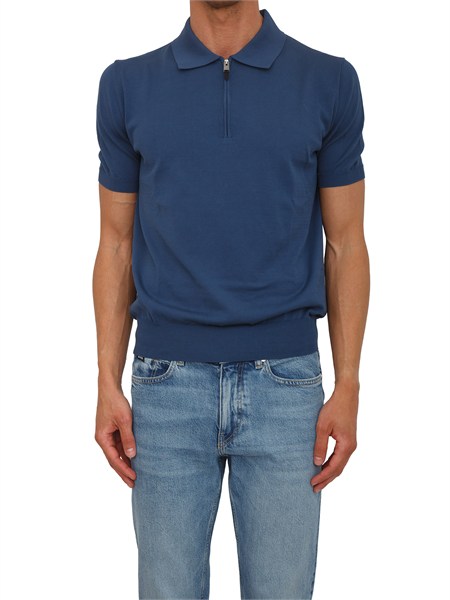 polo con zip canali in cotone giza blu c0454mk02459