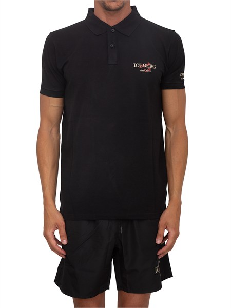 polo nera iceberg beachwear uomo in cotone con logo ice26mpl01