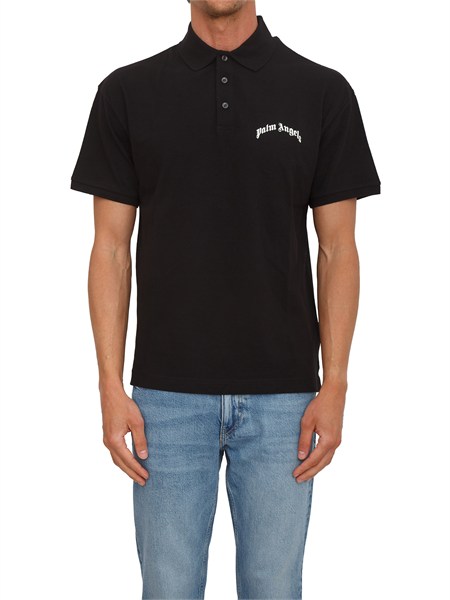 polo nera palm angels in cotone con logo pmgb012s26fab005