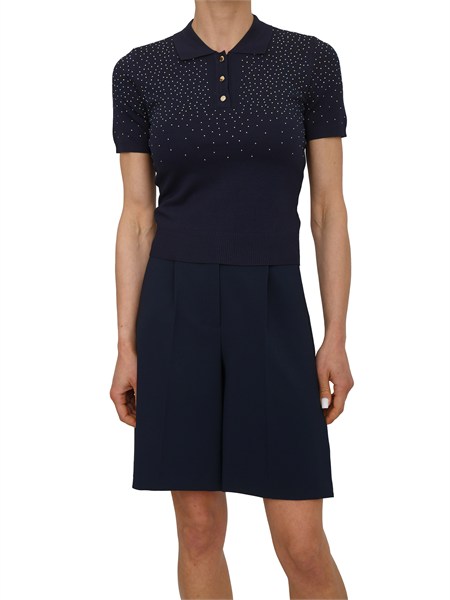 polo slim fracomina in viscosa blu con strass fr26st7003k524r9