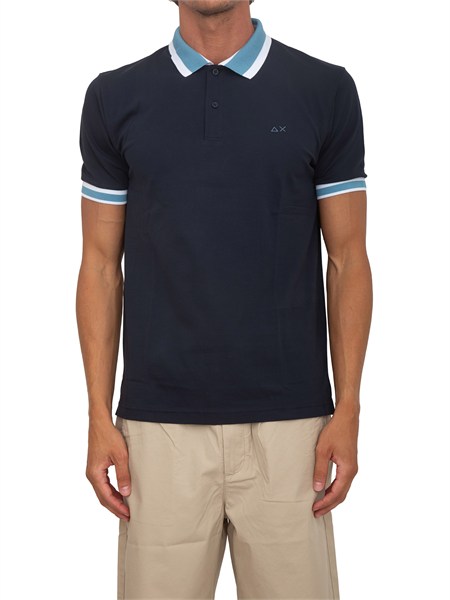 polo sun68 in cotone blu con profili a36117