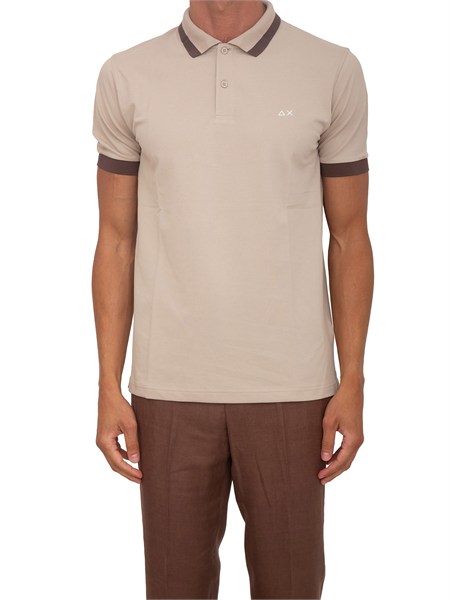 polo sun68 in piquet di cotone beige con profili a36112
