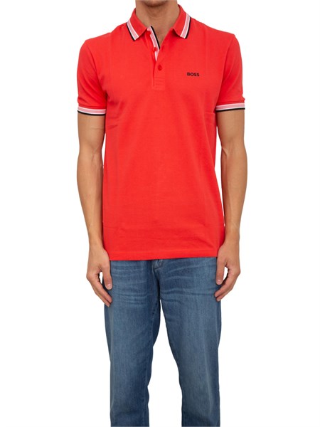 polo rossa boss uomo in pique di cotone con logo paddy50469055