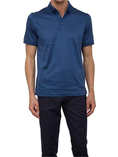 polo con bottoni corneliani blu chiaro in filo di scozia 25g5012525000